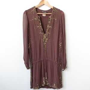 Antik Batik Dress Small Silk Hippie Puffed Tunic Sequin Mini Boho Resort